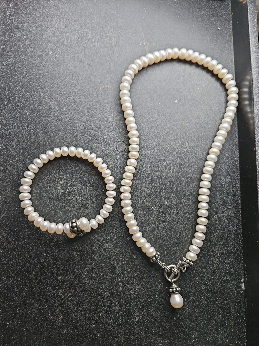 Honora Rondelle Pearl & Sterling Silver Toggle Necklace & Bypass Bracelet Set